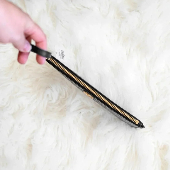 NWT! MICHAEL KORS FULTON LARGE ZIP CLUTCH - BLACK GRAY GOLD - Picture 8 of 10